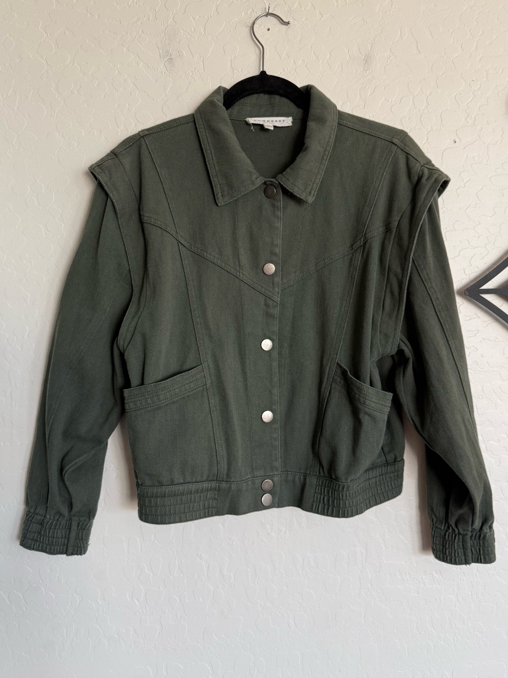 DOWNEAST Western Cap Shoulder Utility Jacket Olive Green Cotton Womens Size XS